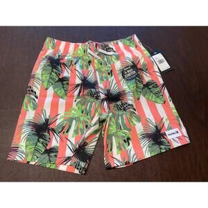 NWT Hurley Boys Swim Trunks Medium Tropical Stripe Palm Print 4-Way Stretch